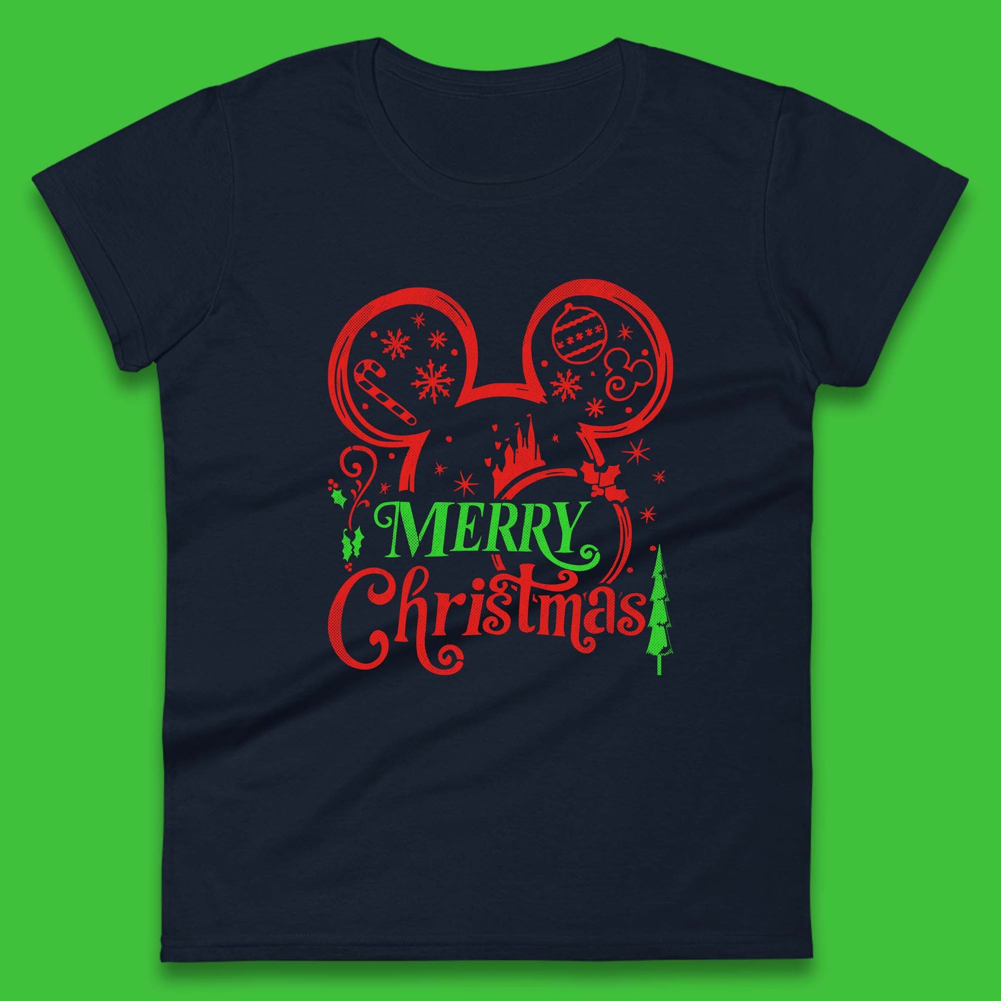 mickey mouse head christmas womens t shirt