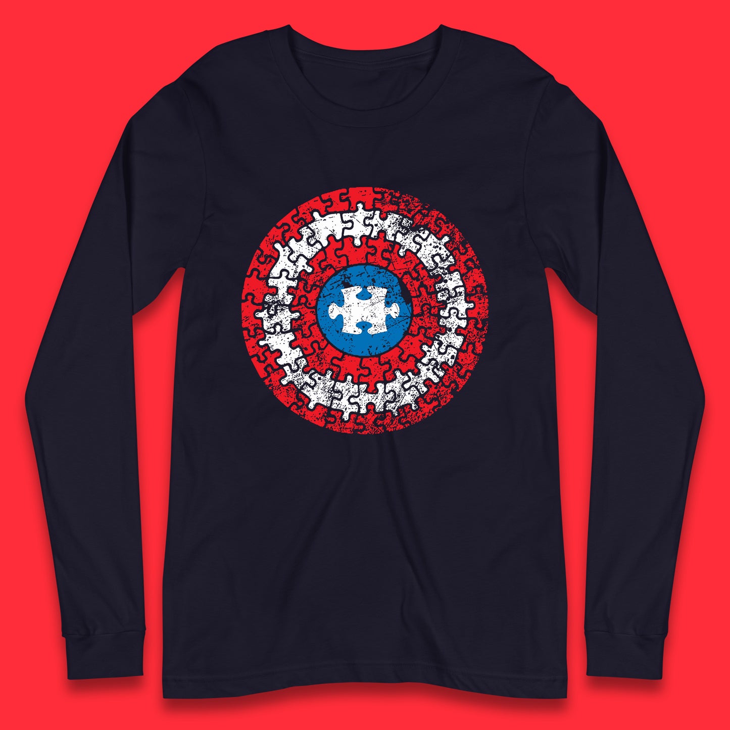 Marvel Avengers Captain America Autism Puzzle Superhero Shield Autism Awareness Gift Marvel Superhero Long Sleeve T Shirt