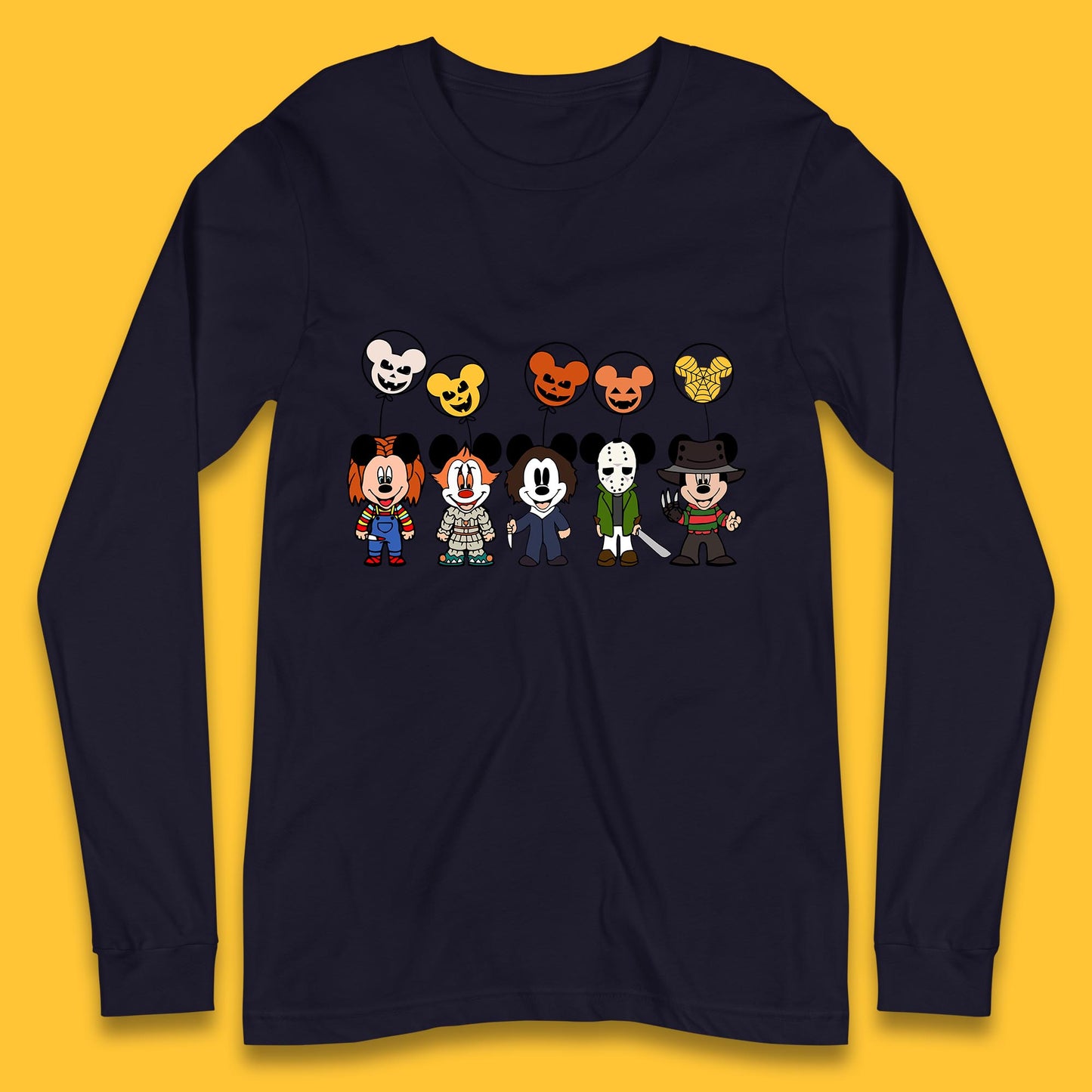 Disney Halloween Friends Horror Movie Characters Mickey Mouse Balloons Long Sleeve T Shirt