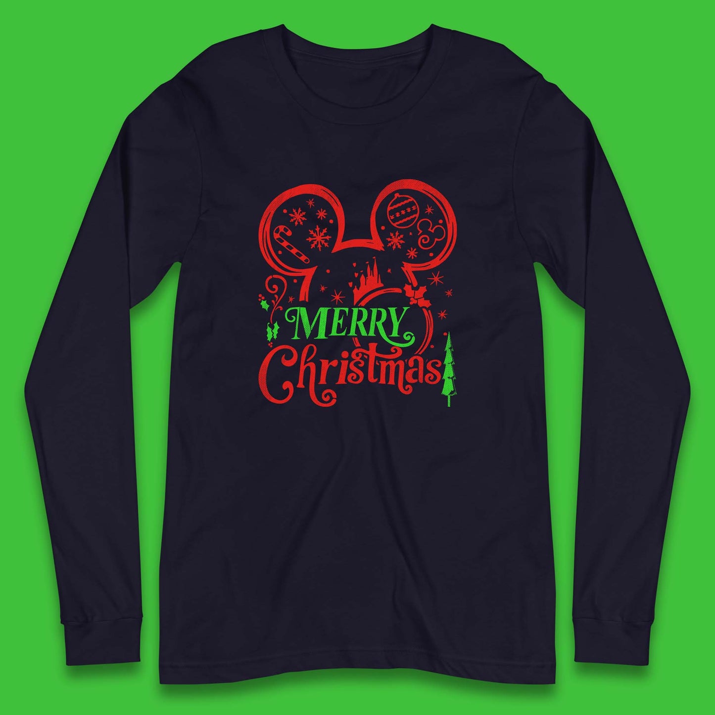 mickey mouse head christmas long sleeve t shirt