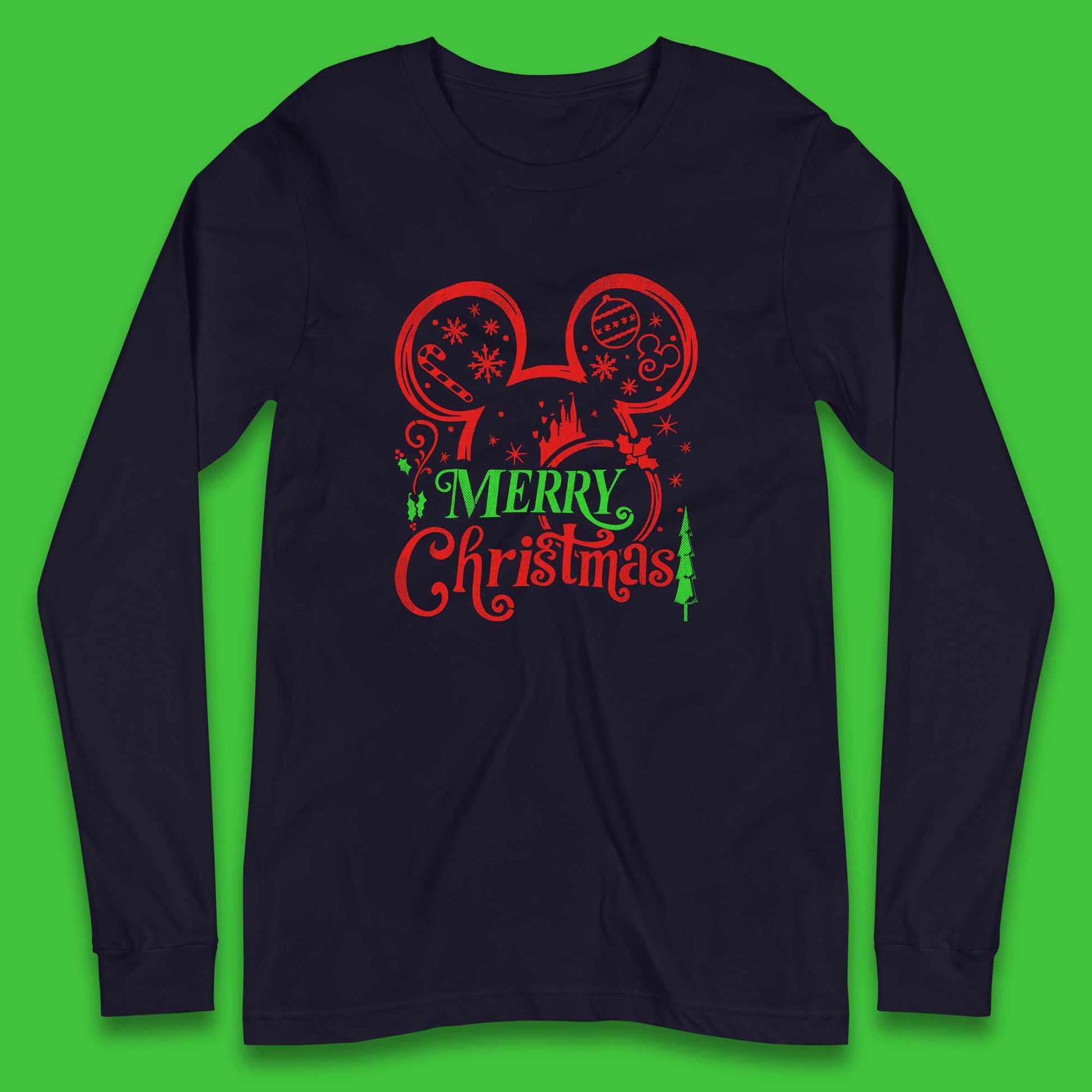 mickey mouse head christmas long sleeve t shirt