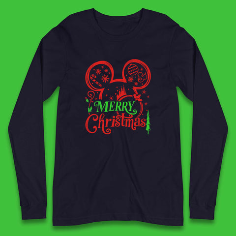 Merry Christmas Disney Mickey Mouse Head Magic Kingdom Xmas Disneyland Trip Long Sleeve T Shirt