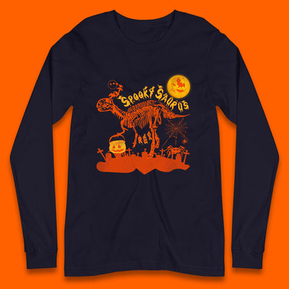 Spooky Saurus Rex Halloween Dinosaur Skeleton T-Rex Scary Pumpkin Long Sleeve T Shirt