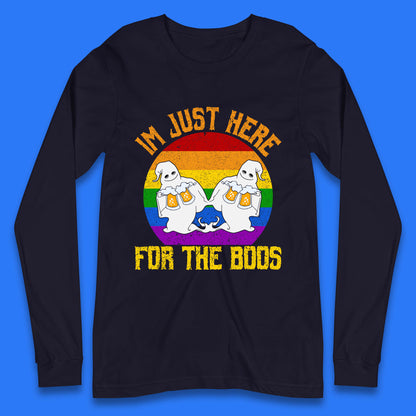 Halloween I Just Here For The Boos Gay Boo Ghosts Drinking Beer LGBTQ Pride Beer Long Sleeve T Shirt