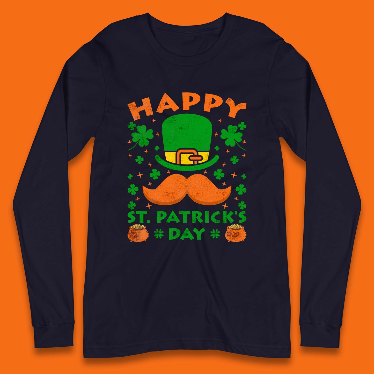 Leprechaun Hat & Ginger Mustache Long Sleeve T-Shirt