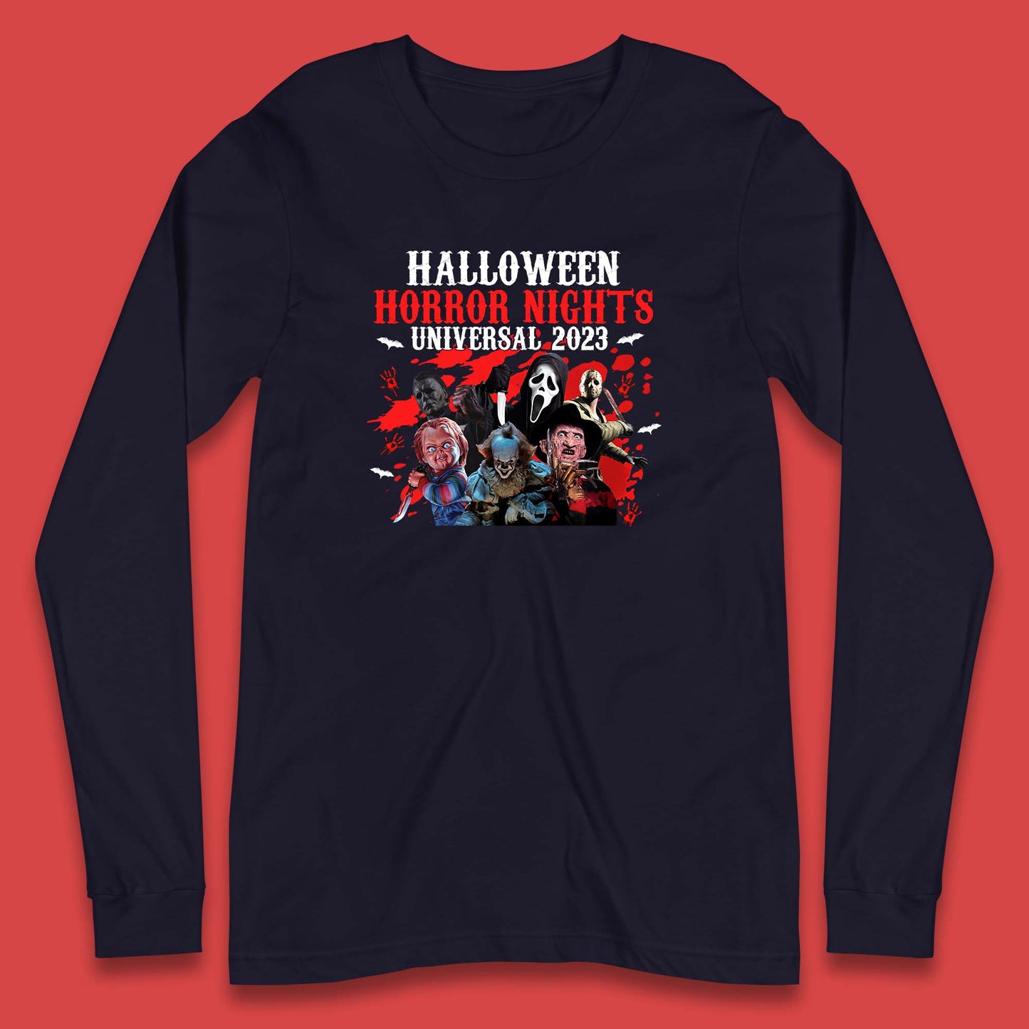 Halloween Horror Nights Universal 2023 Halloween Horror Movie Characters Friends Halloween Serial Killers Long Sleeve T Shirt