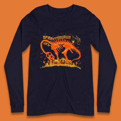 Spooky Saurus Rex Halloween Dinosaur T-Rex Skeleton With Scary Pumpkins Long Sleeve T Shirt