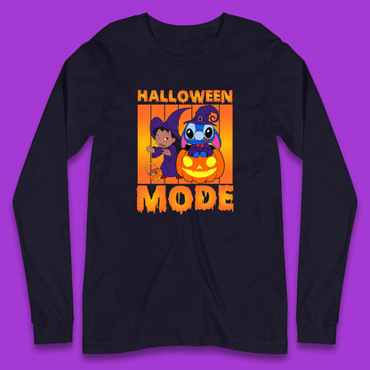 Halloween Mode Disney Lilo & Stitch Halloween Pumpkin Witch Hat Stitch Spooky Disneyland Trip Long Sleeve T Shirt