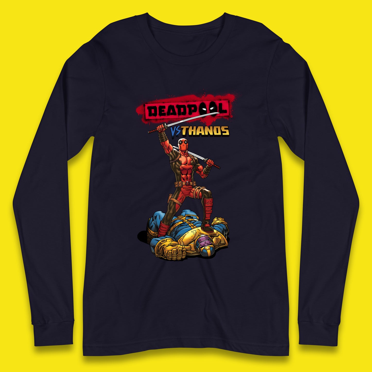 Marvel Comics Deadpool VS Thanos The Ultimate Face Off Comic Book Fictional Characters Long Sleeve T Shirt