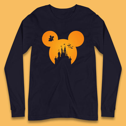 Disney Mickey Mouse Happy Halloween Disney Castle Halloween Scary Boo Flying Bats Long Sleeve T Shirt