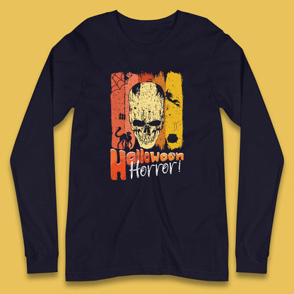 Halloween Horror Skull Vintage Scary Spooky Skeleton Long Sleeve T Shirt