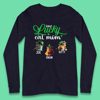 Personalised One Lucky Cat Mama Long Sleeve T-Shirt