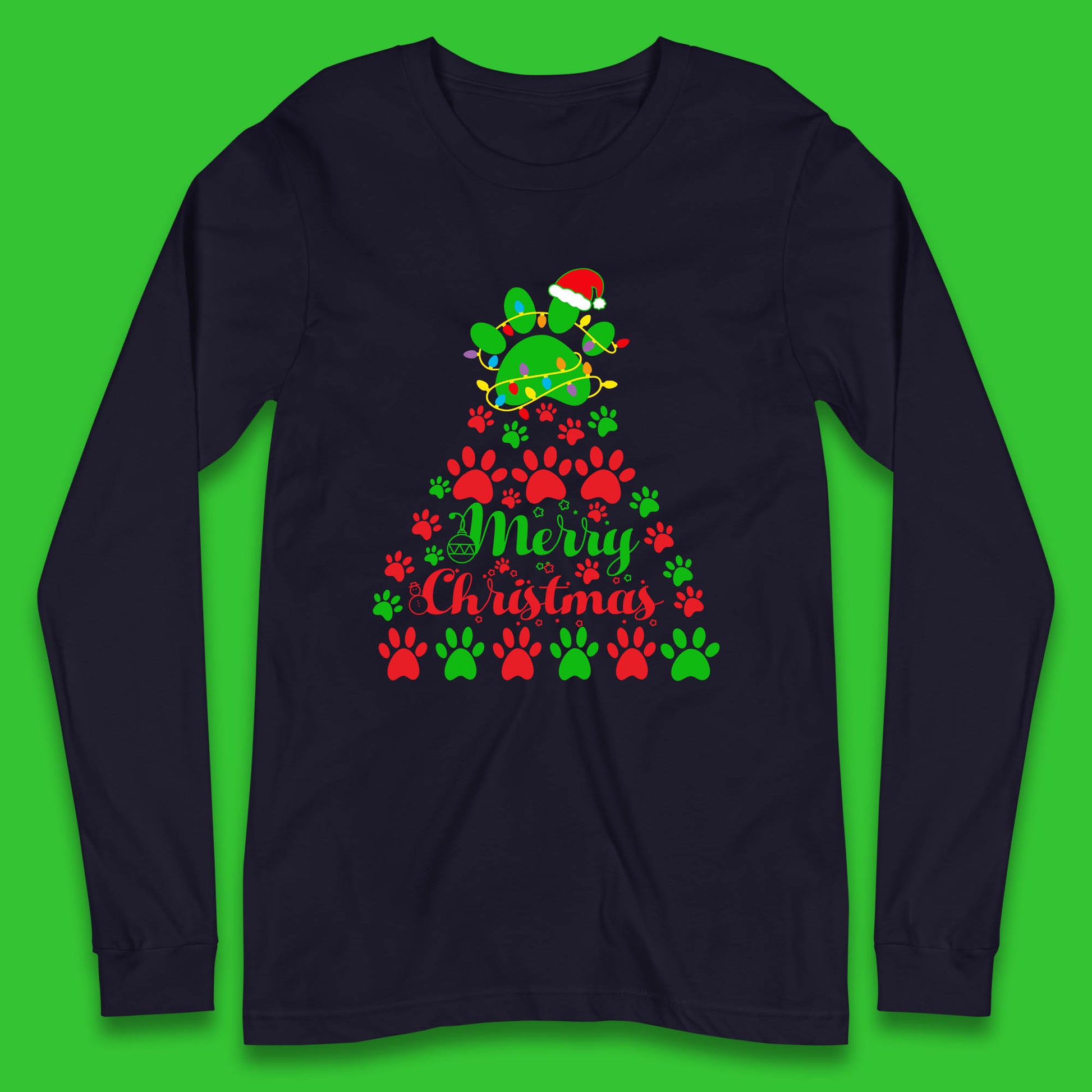 merry christmas paws tree long sleeve t shirt