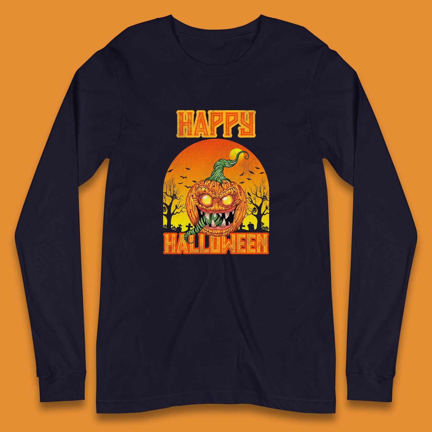 Happy Halloween Zombie Monster Pumpkin Jack-o-lantern Spooky Season Long Sleeve T Shirt