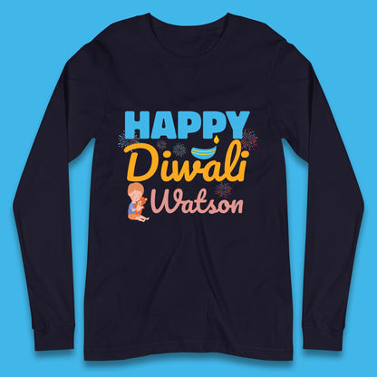 Personalised Happy Diwali Festival Of Lights Your Name Indian Diwali Holiday Celebration Long Sleeve T Shirt