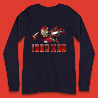 Iron Man Superhero Marvel Avengers Comic Book Character Flaying Iron-Man Marvel Comics Long Sleeve T Shirt