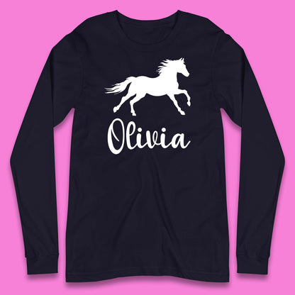 Personalised Running Unicorn Your Name Or Custom Text Horse & Pony Lover Magic Believer Long Sleeve T Shirt