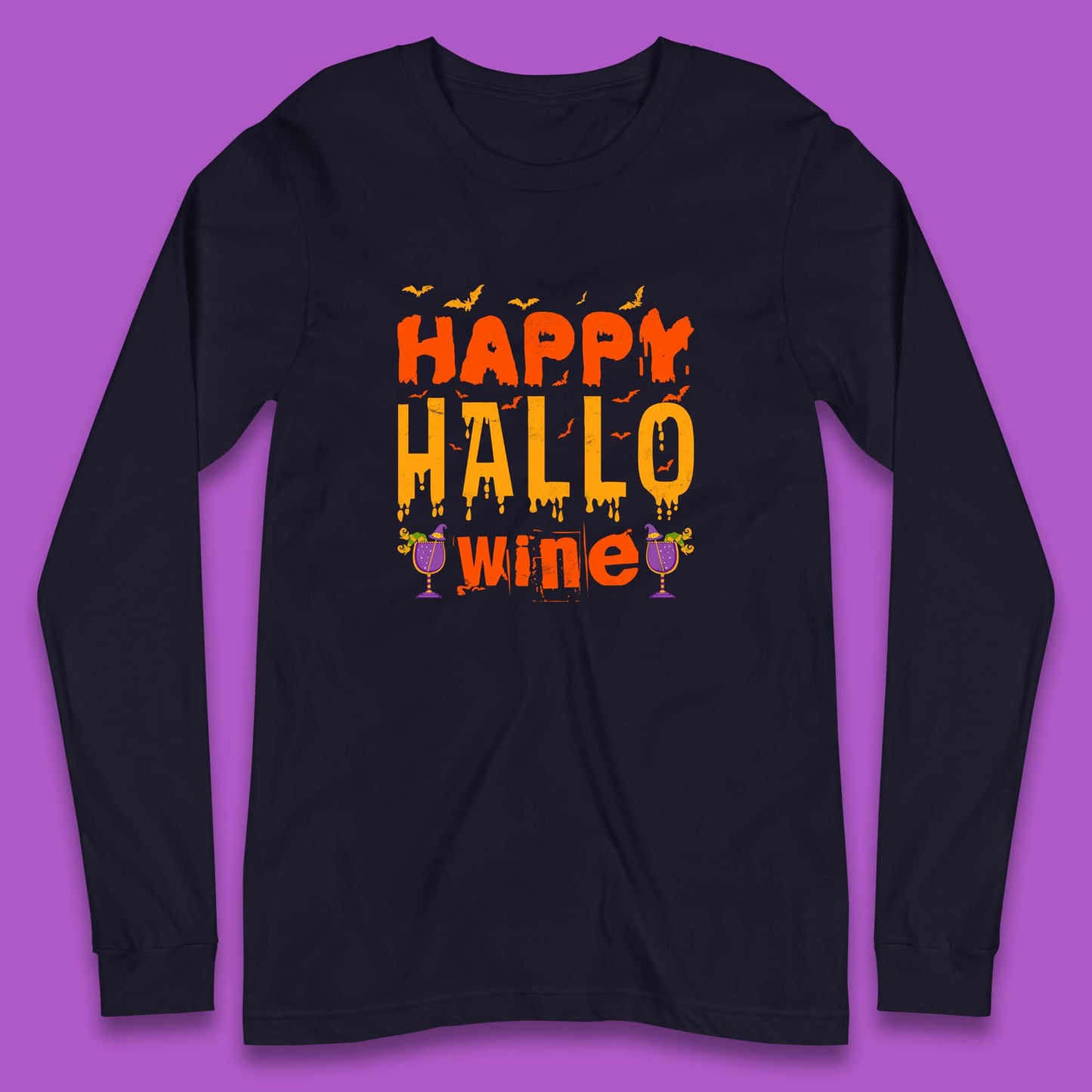 Happy Hallowine Funny Halloween Wine Drinking Party Wine Lover Long Sleeve T Shirt