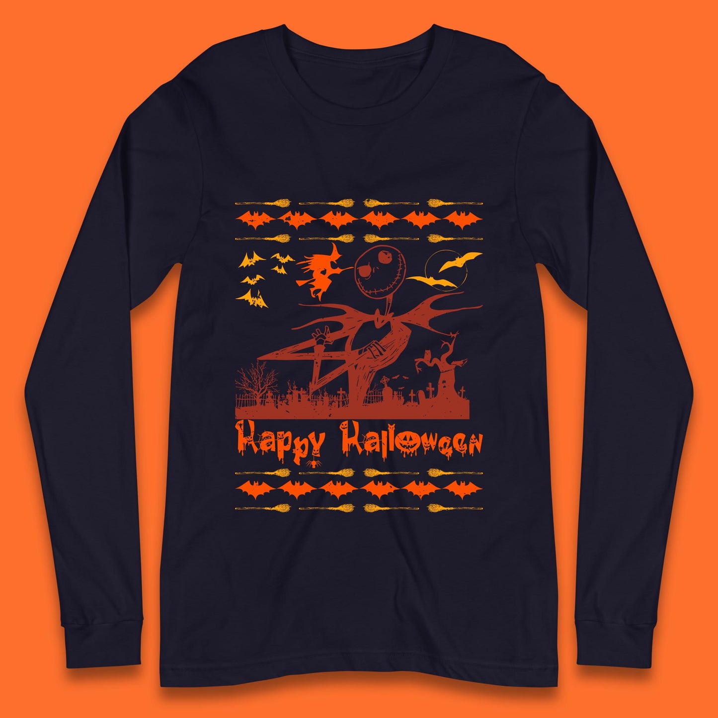 Happy Halloween Jack Skellington Horror Scary Movie Nightmare Before Christmas Long Sleeve T Shirt