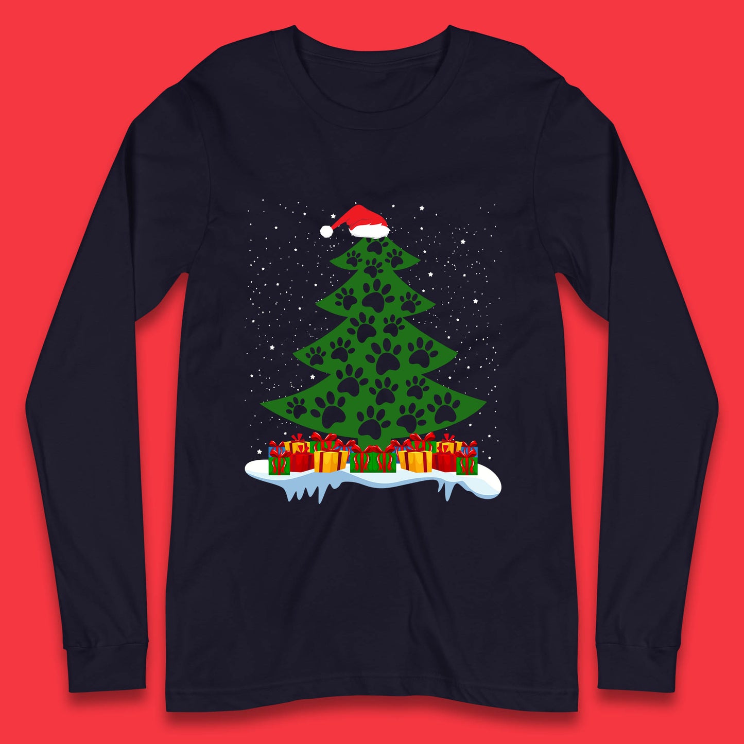 christmas tree with paw prints of dogs tee