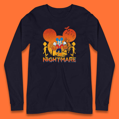 Halloween Nightmare Disney Mickey Mouse Holding Pumpkin Bucket Horror Scary Disneyland Trip Long Sleeve T Shirt