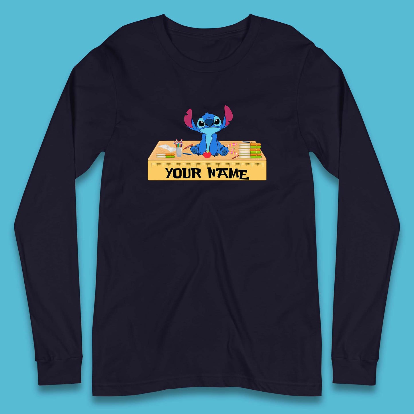 Personalised Disney Stitch Welcome Back To School Your Name Lilo & Stitch School First Day Of School Long Sleeve T Shirt