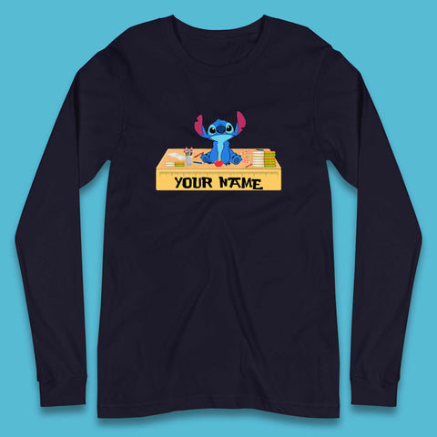 Personalised Disney Stitch Welcome Back To School Your Name Lilo & Stitch School First Day Of School Long Sleeve T Shirt