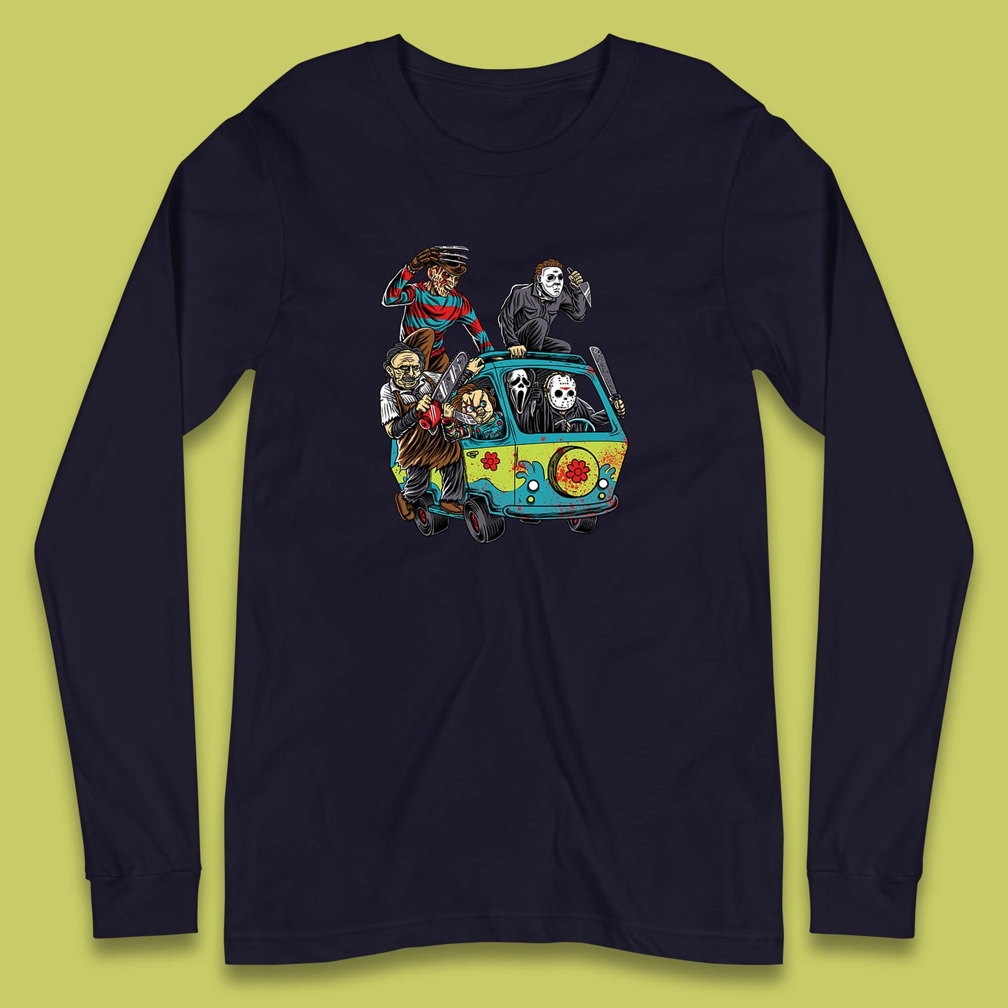 Halloween Scooby Doo Friends Van Horror Movie Villians Characters Mystery Machine Long Sleeve T Shirt