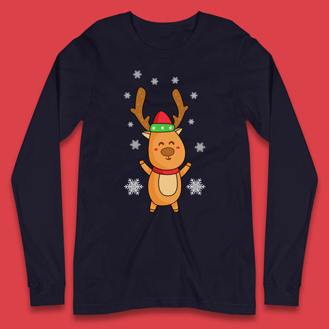 Cute Christmas Santa Claus Reindeer Rudolph With Antlers Xmas Long Sleeve T Shirt