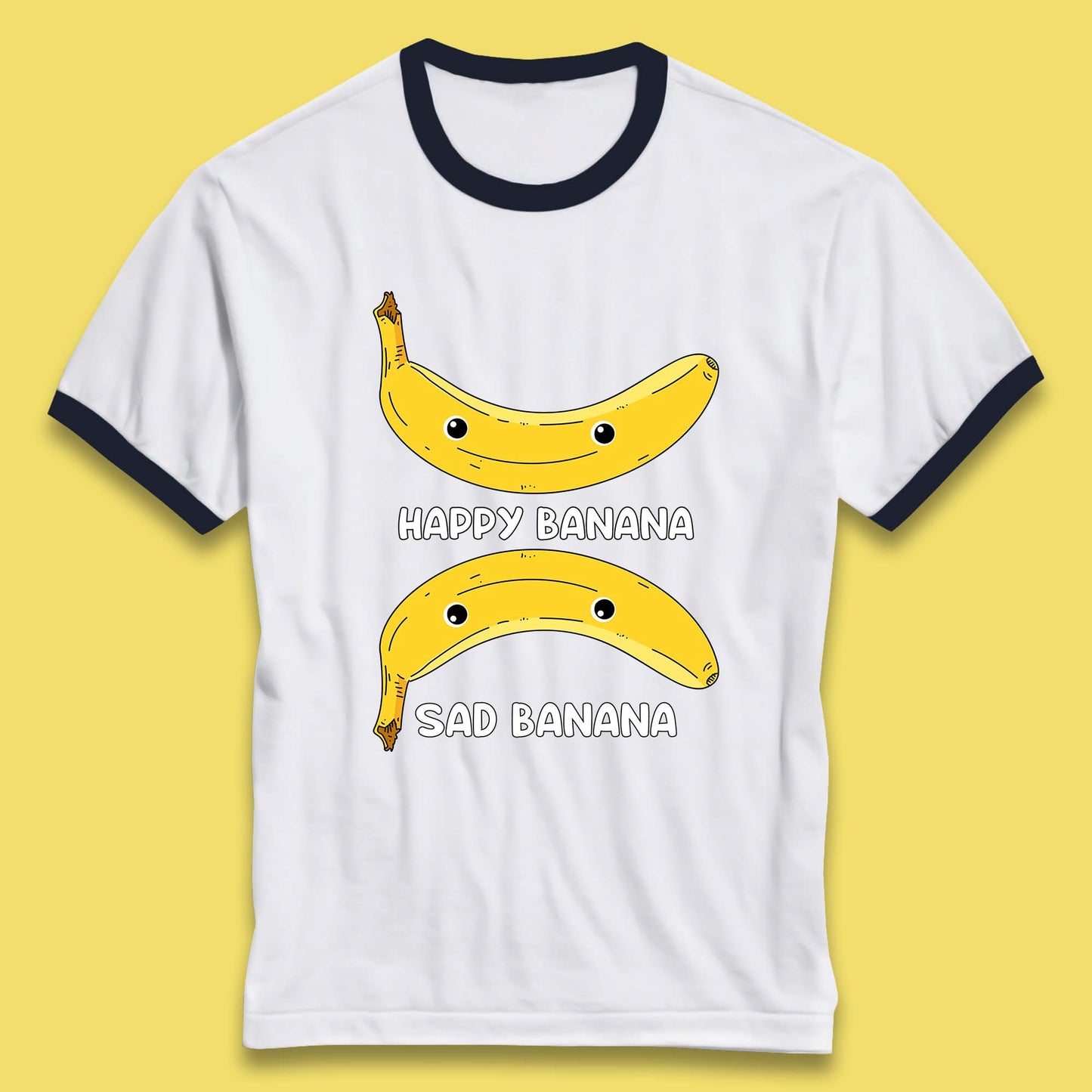 Happy Banana Sad Banana Funny Meme Pun Joke Smiling Face Ringer T Shirt