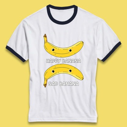 Happy Banana Sad Banana Funny Meme Pun Joke Smiling Face Ringer T Shirt