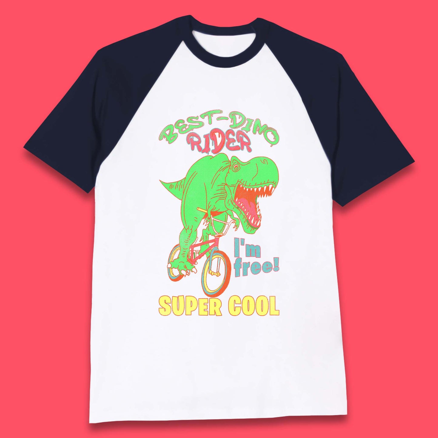 Dinosaur Riding Bicycle Baseball T-Shirt