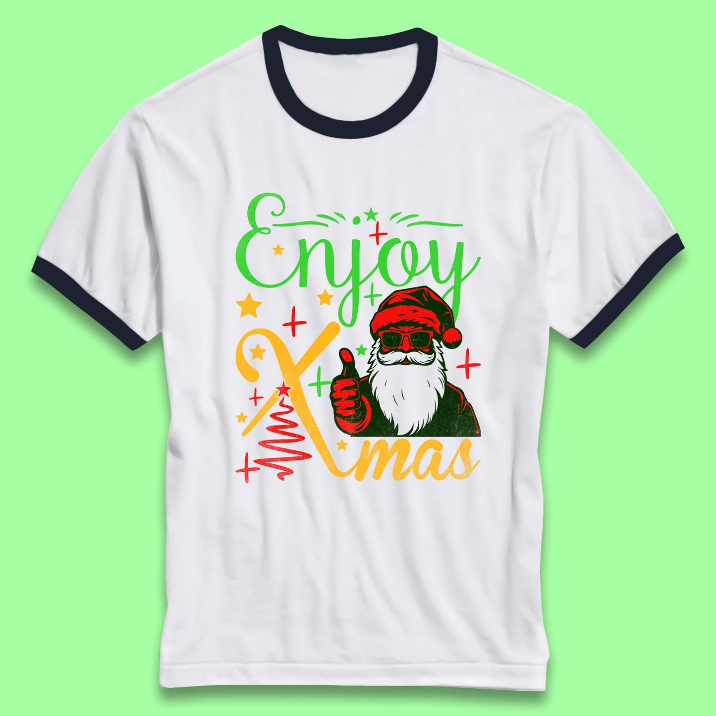 santa claus thumbs up christmas ringer t shirt