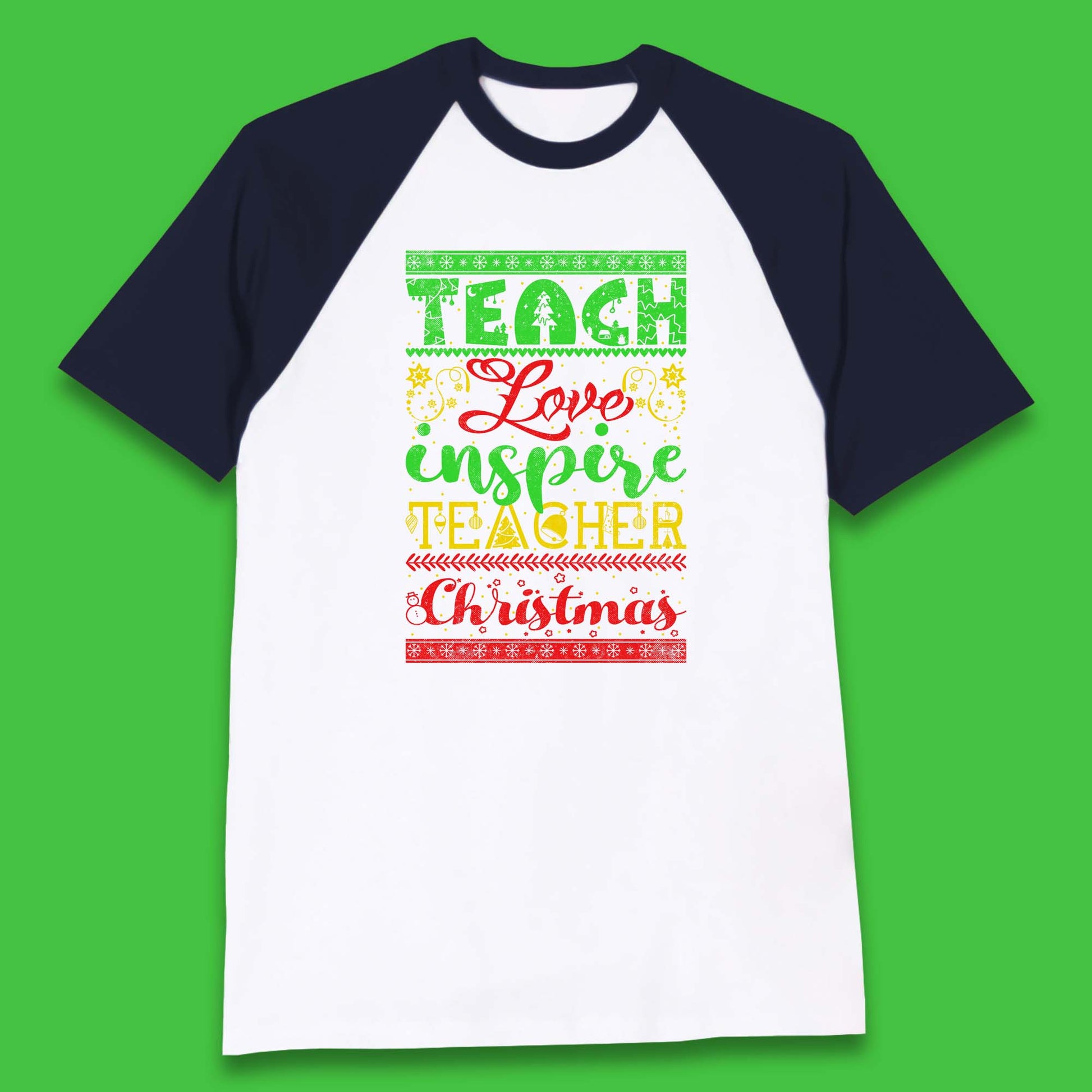 teach love inspire teacher christmasb baseball t shirt