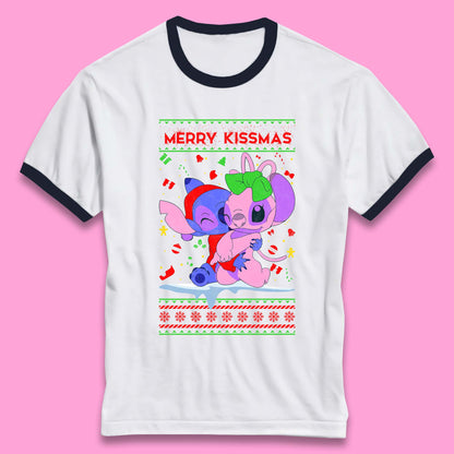 merry kissmas disney stitch and angel ringer t shirt