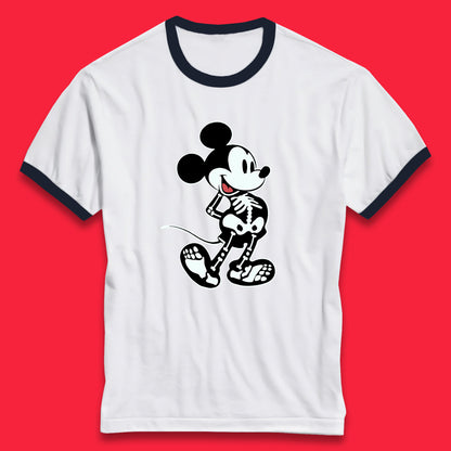 Disney Mickey Mouse Skeleton Funny Horror Scary Cartoon Character Mickey Skull Disneyland Vacation Trip Disney World Ringer T Shirt