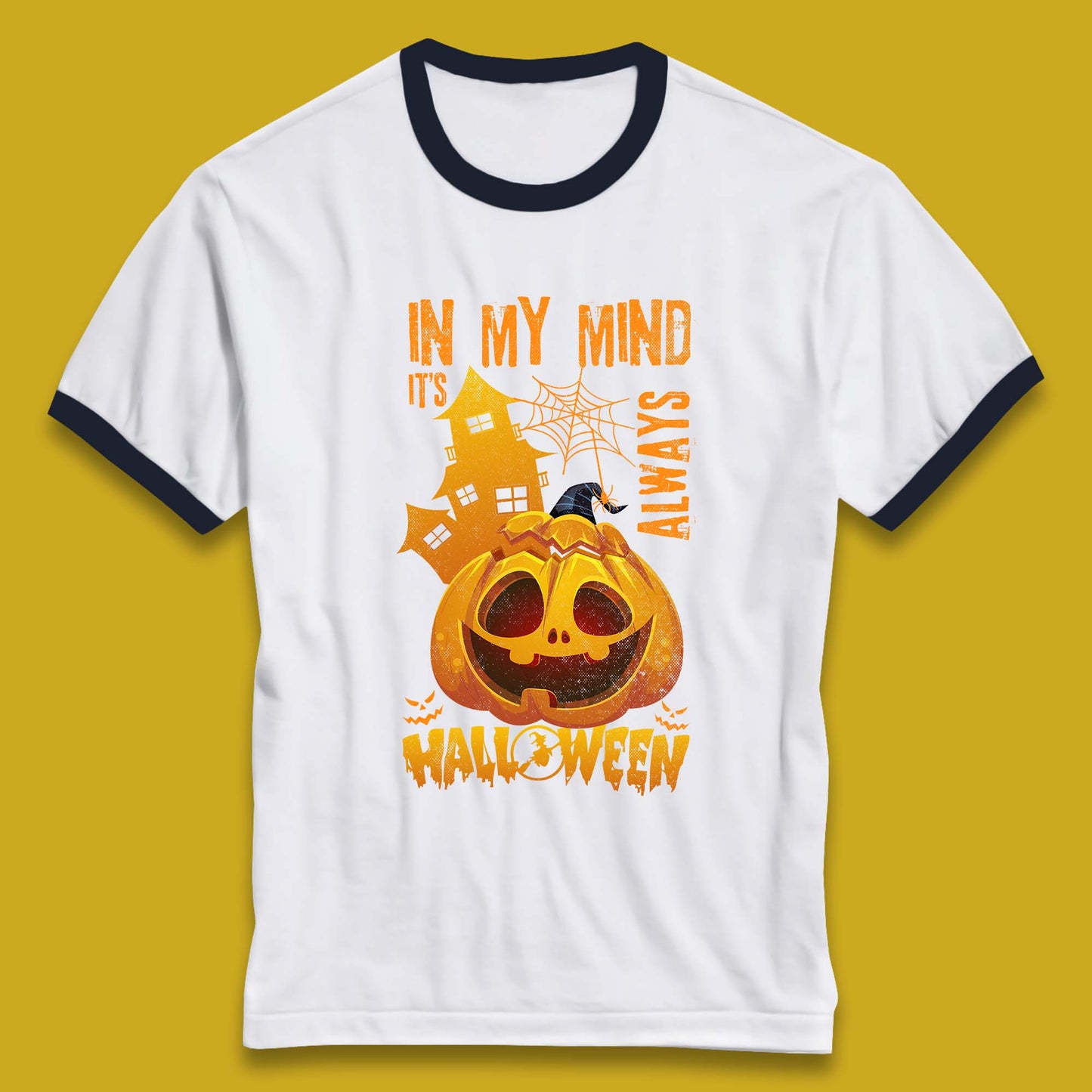 In My Mind It's Always Halloween Haunted House Horror Scary Monster Pumpkin Ringer T Shirt