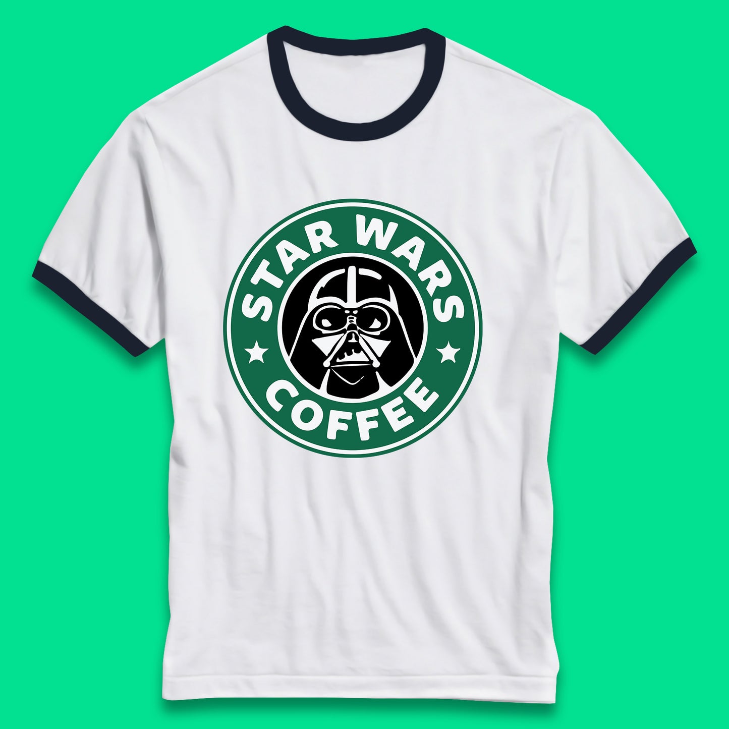 Sci-fi Action Adventure Movie Character Darth Vader Star Wars Coffee Starbucks Coffee Spoof Star Wars 46th Anniversary Ringer T Shirt