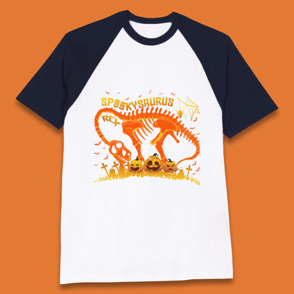 Spooky Saurus Rex Halloween Dinosaur T-Rex Skeleton With Scary Pumpkins Baseball T Shirt