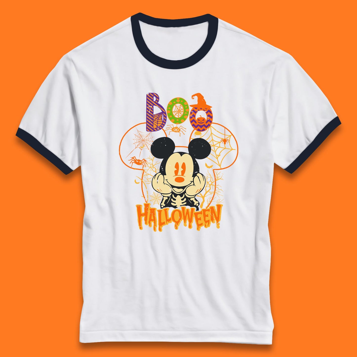 Boo Halloween Mickey Mouse Skeleton Horror Scary Disney Halloween Disneyland Trip Ringer T Shirt