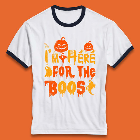 I'm Here For The Boos Halloween Pumpkin Ghost Horror Scary Ringer T Shirt