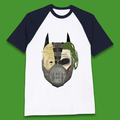 The Dark Knight Trilogy Batman Movie Villains Joker Scarecrow Bane Batman Trilogy Mashup Baseball T Shirt