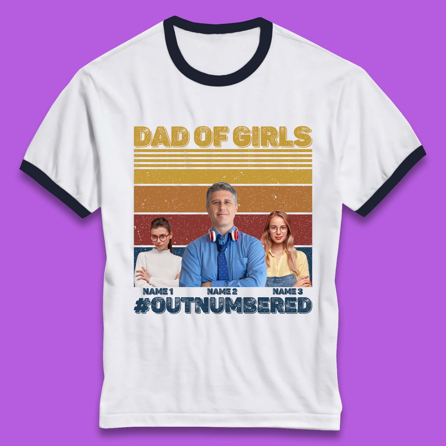 Personalised Dad Of Girls Ringer T-Shirt