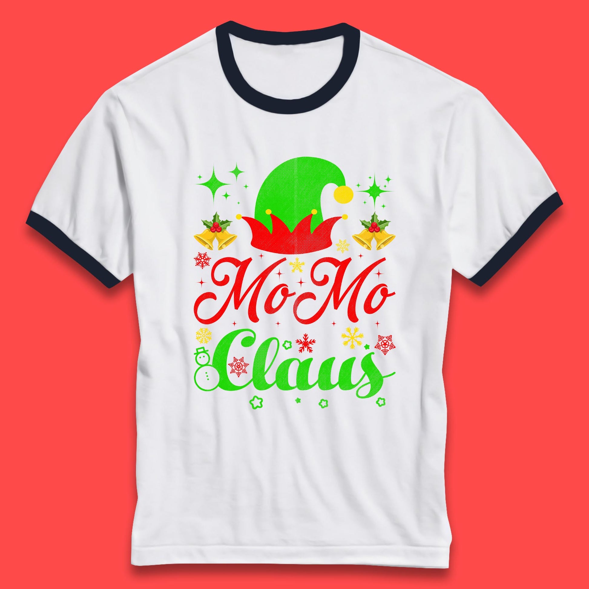 christmas momo claus elf hat ringer t shirt