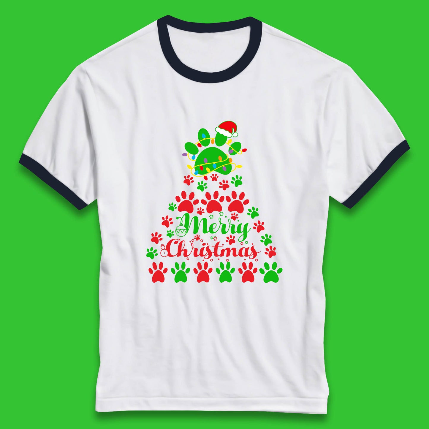 merry christmas paws tree ringer t shirt