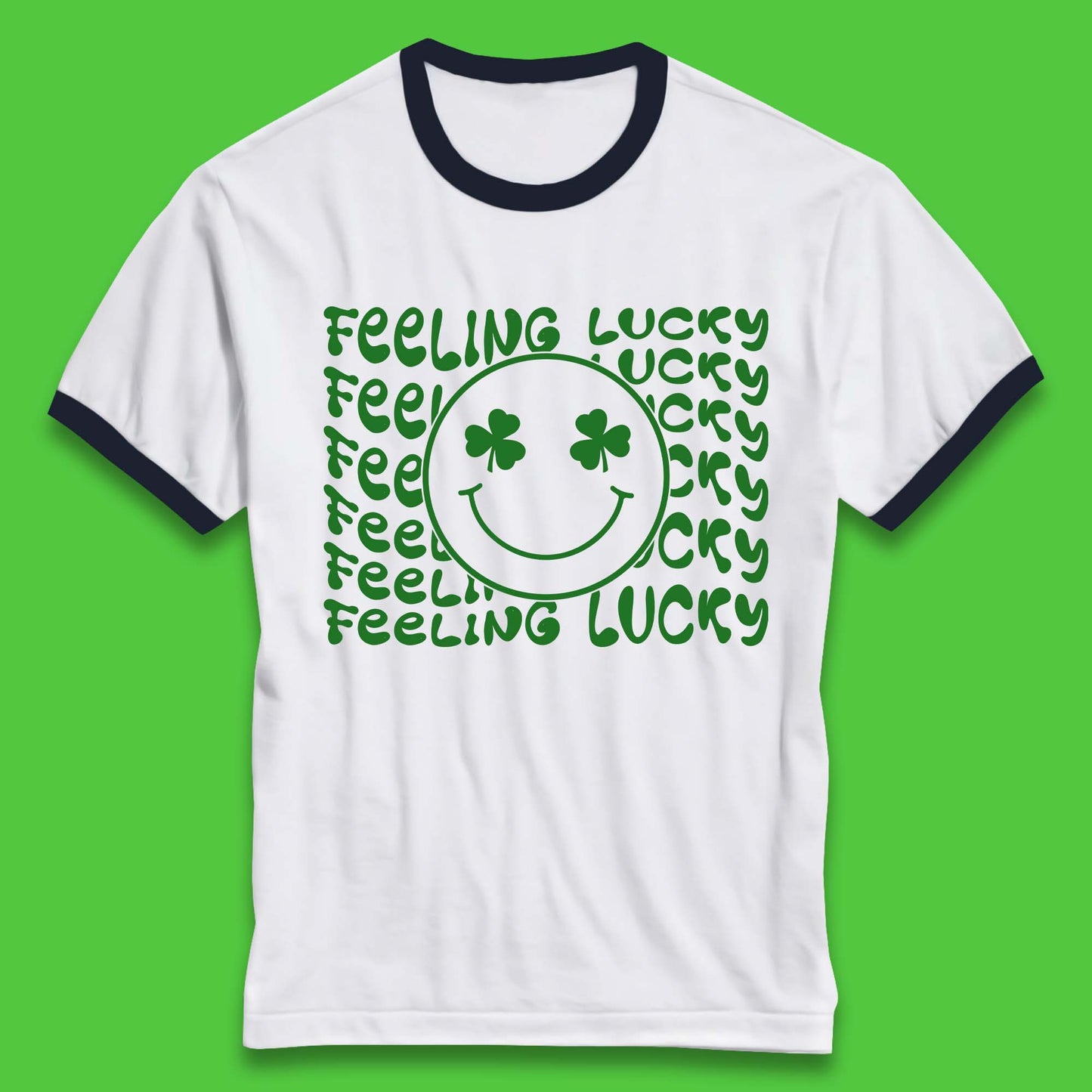 Feeling Lucky Smiley Shamrock Ringer T-Shirt