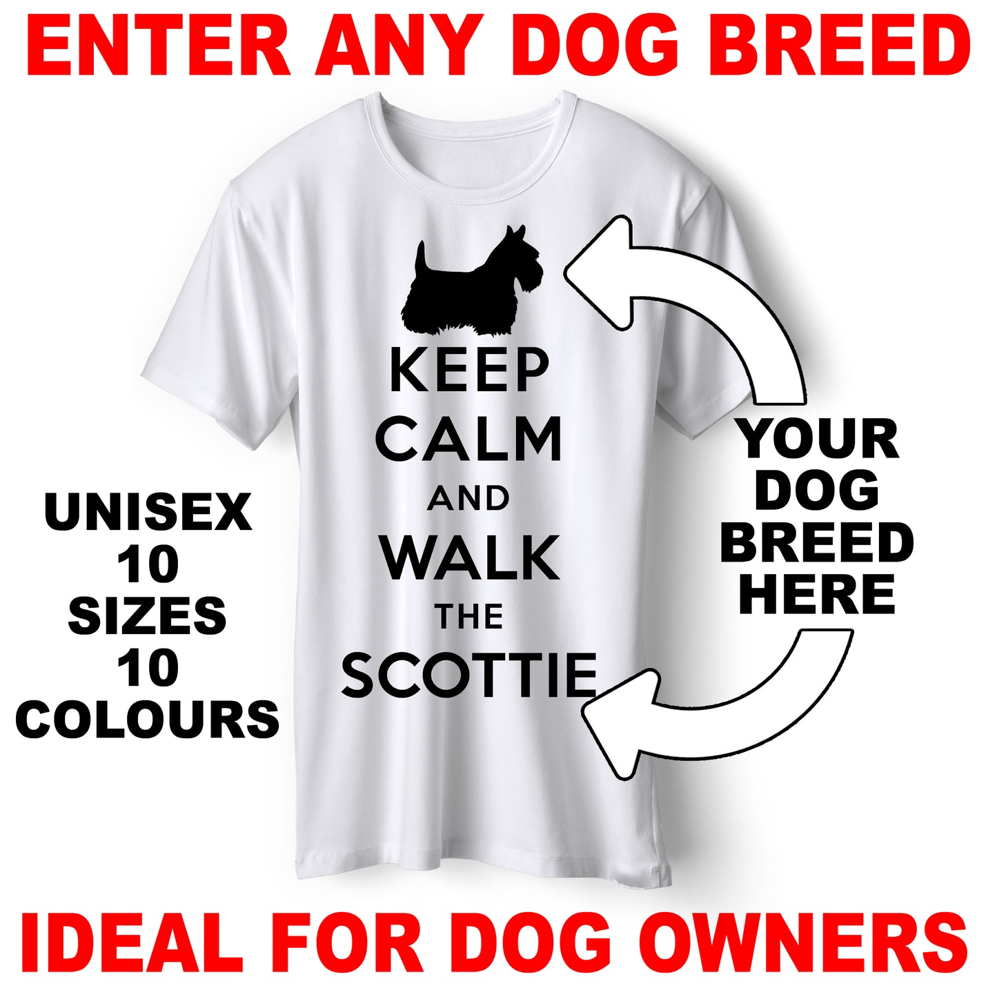 Personalised Keep Calm and Walk The Dog Unisex T-Shirt with any Dog Breed