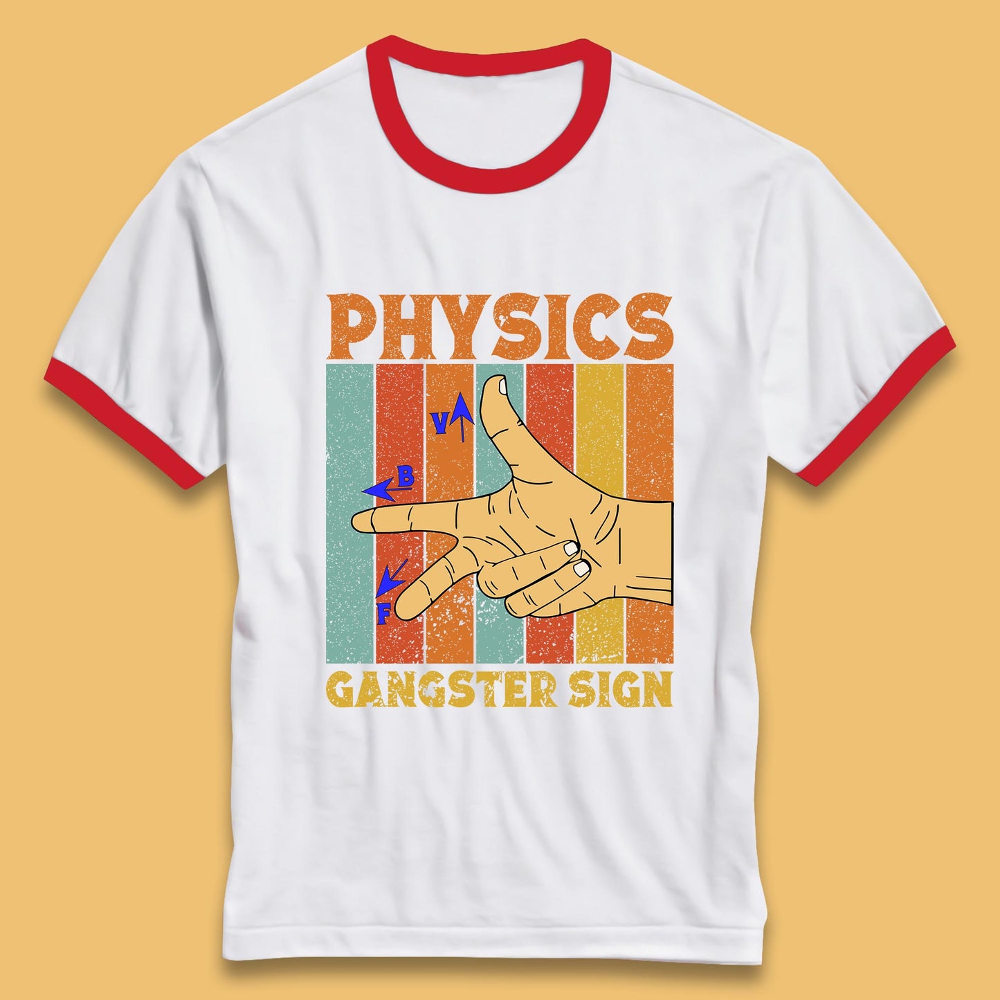 Physics Gangster Sign  Right Hand Rule Funny Parody Science Scientist Ringer T Shirt