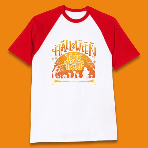 Halloween Trick Or Treat Horror Boo Ghost Creepy Zombie Hands Out Of Graveyard Baseball T Shirt