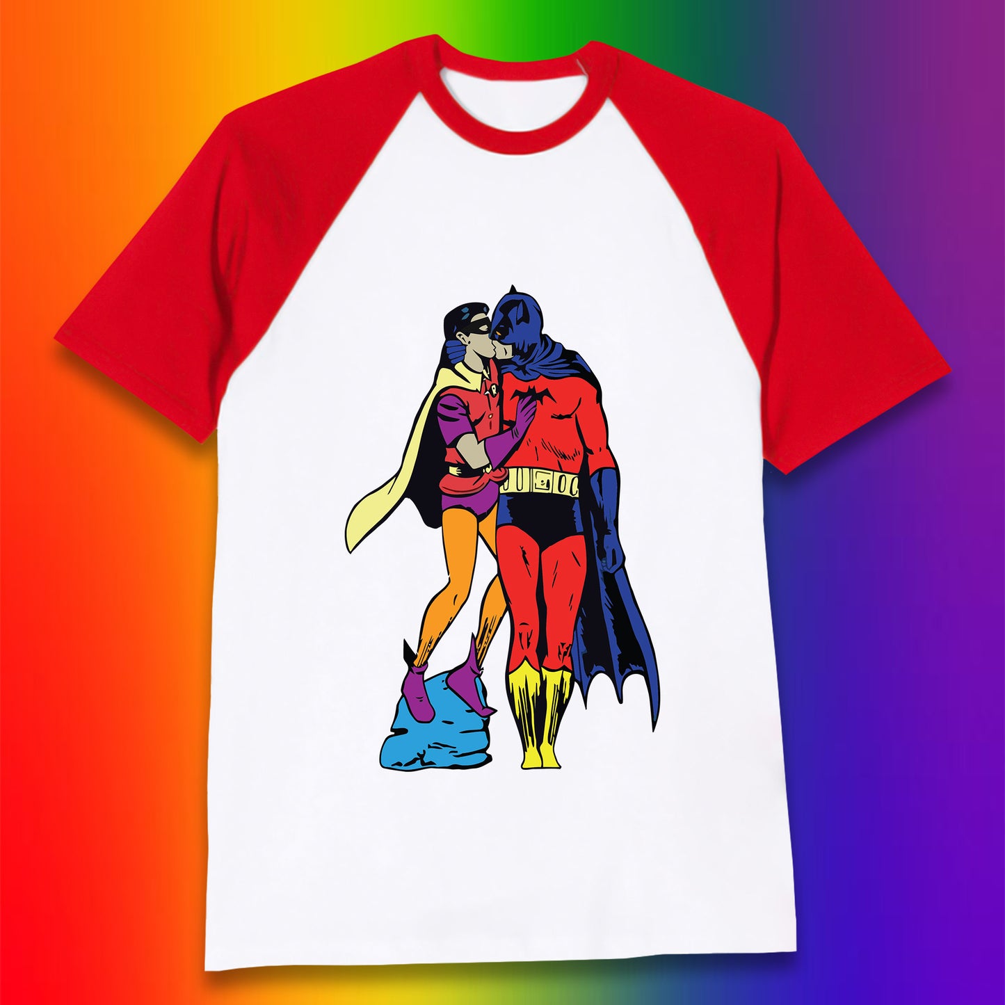 Batman X Robin Superhero Kiss Gay Pride LGBT Gay Bat Superheros Film DC Comics Baseball T Shirt